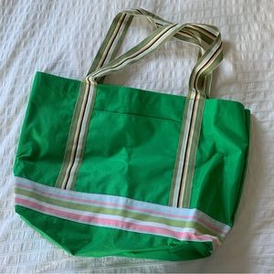 Y2K Tote - Green with Striped Handles
